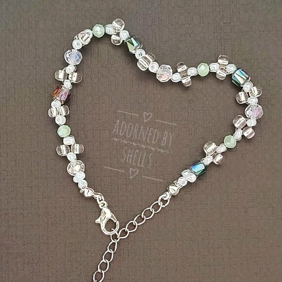 Beaded Bracelet Aqua Mint Green, Dainty Stainless Steel Non-Tarnish Accessory - Picture 5 of 8